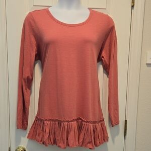 LOGO by Lori Goldstein Pink Ruffled 3/4 Sleeve Blouse